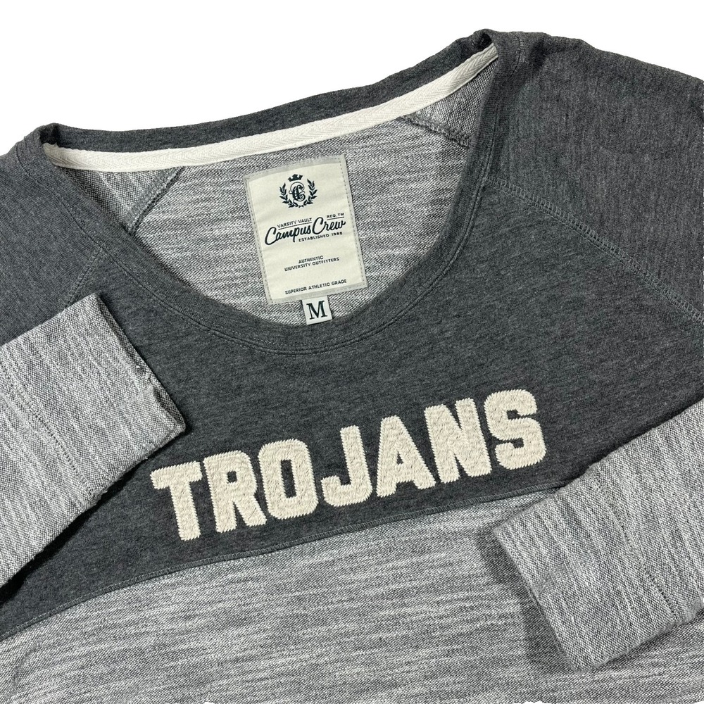 Campus‎ Crew Trojans Sweatshirt Womens Medium Grey Colorblock Varsity Pullover